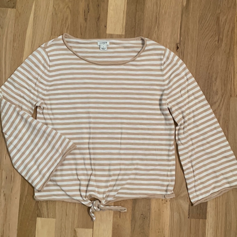 J. Crew 3/4 Bell Sleeve Cropped with Tie Striped Crewneck Sweater Top Women’s S